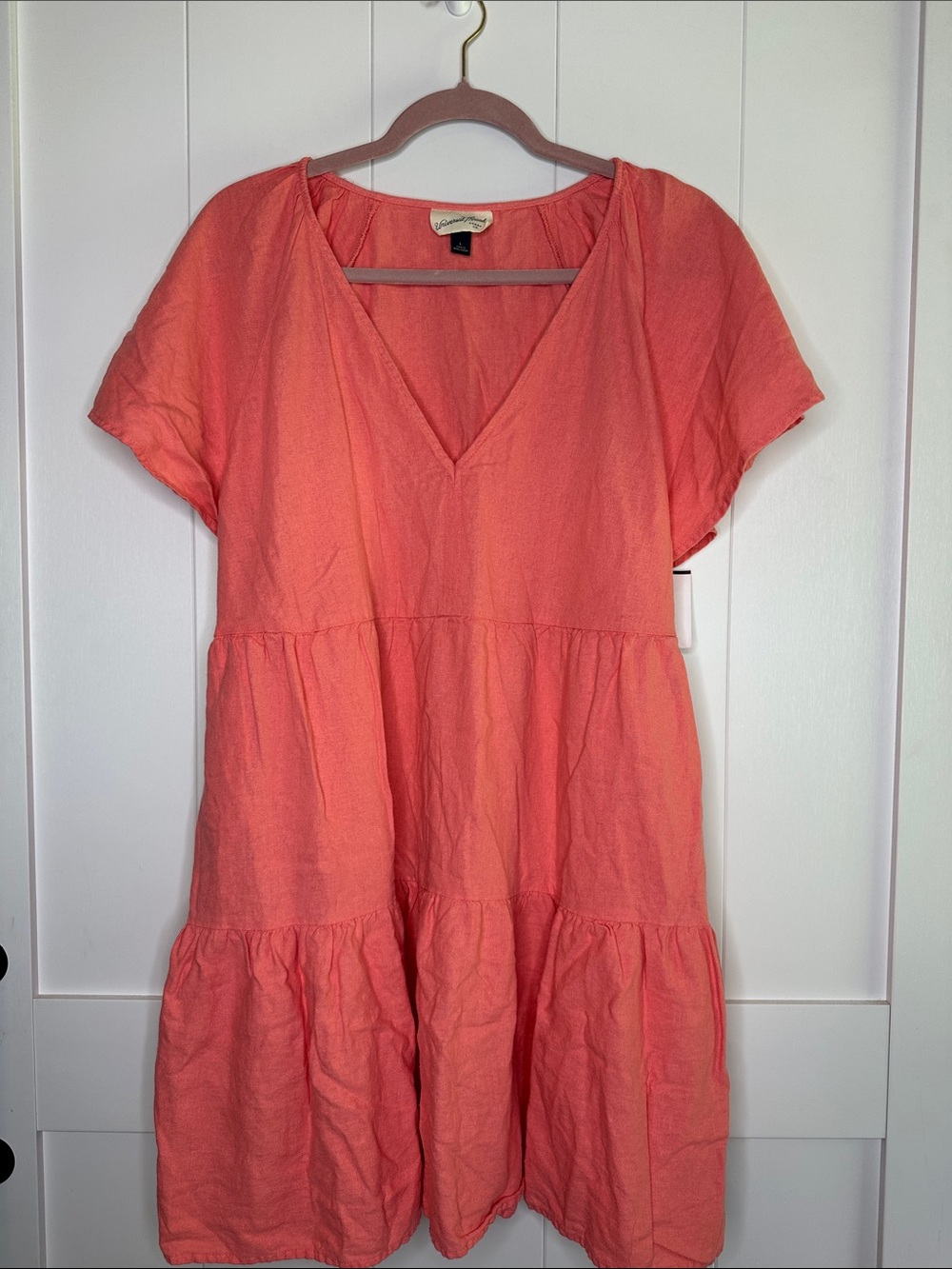 Universal Thread Coral V-Neck Tiered Mini Dress